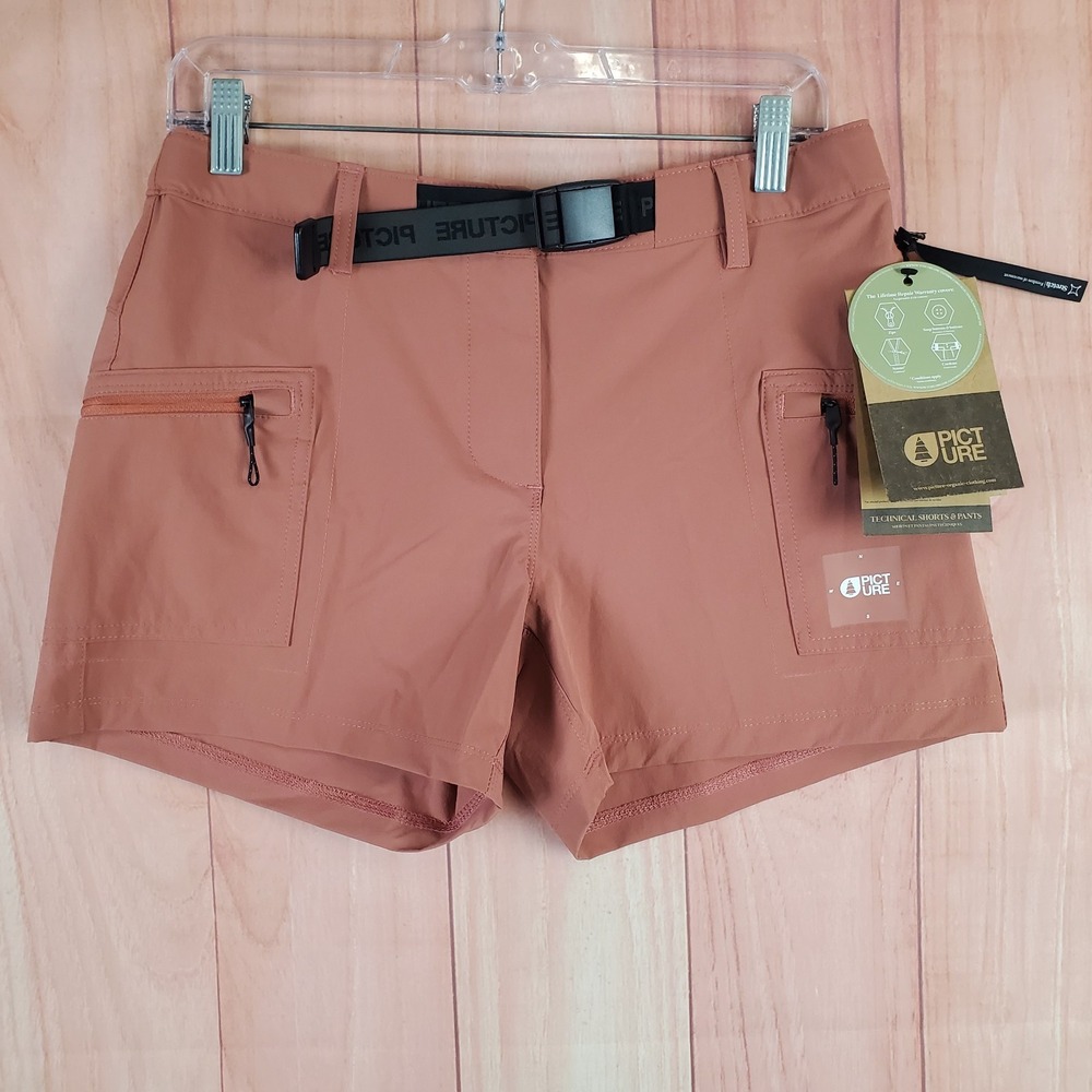 Picture Camba Stretch Womens Shorts Sz Medium Cedar Wood Belted Zip Pockets